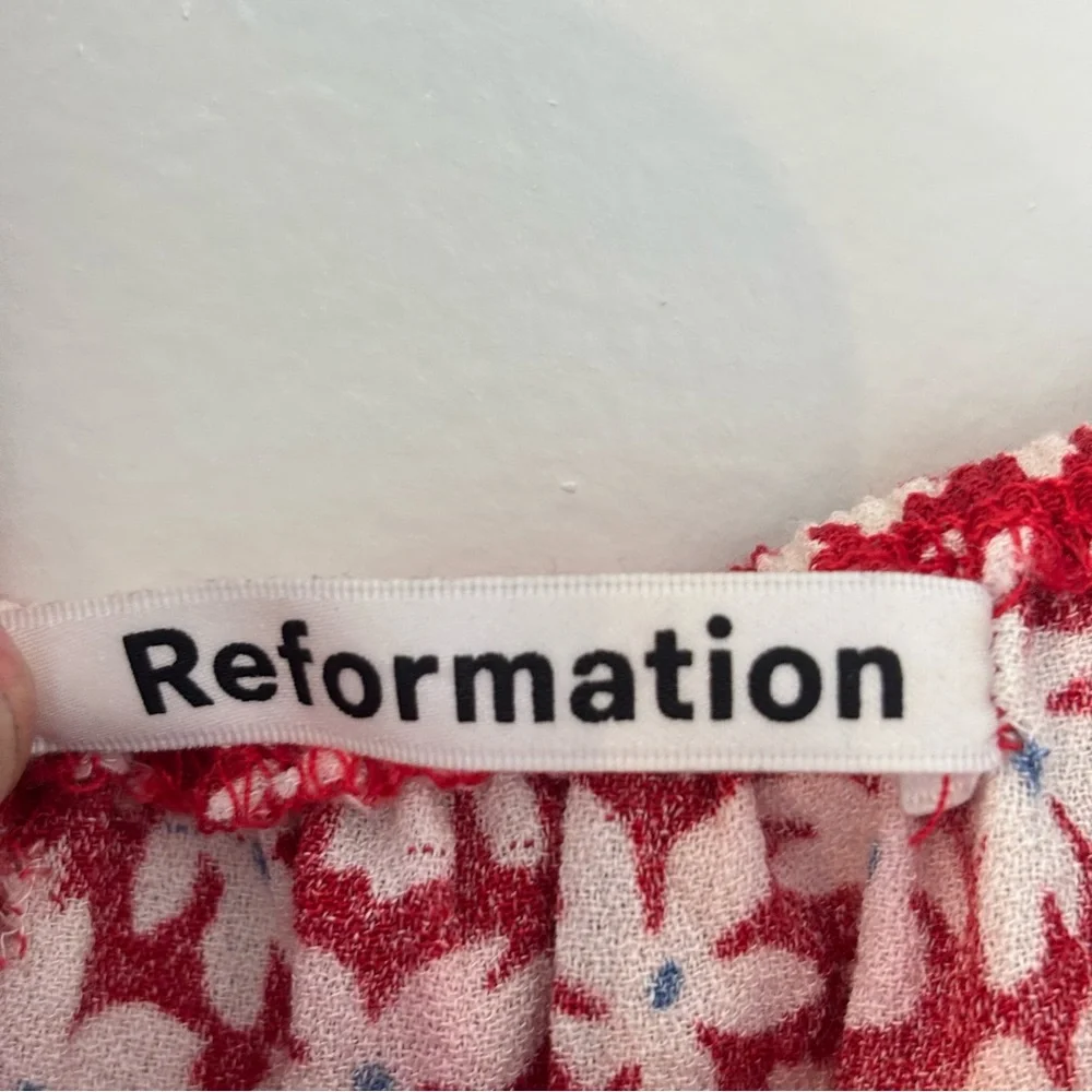 Reformation Red Floral Smocked Peplum Top